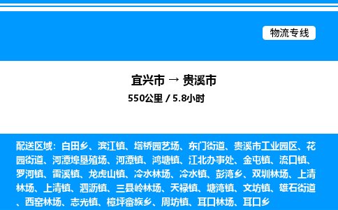 宜兴市到贵溪市物流专线/公司 实时反馈/全+境+达+到