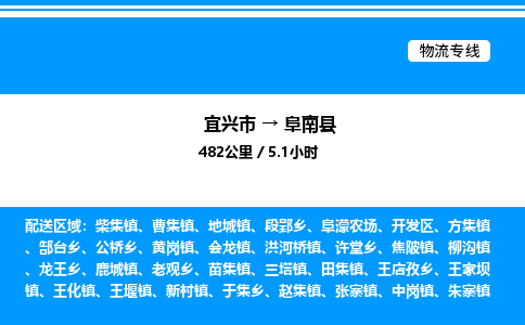 宜兴市到阜南县物流专线/公司 实时反馈/全+境+达+到