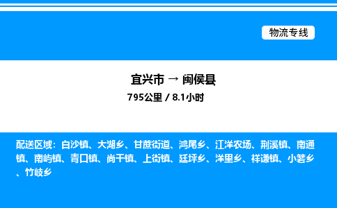 宜兴市到闽侯县物流专线/公司 实时反馈/全+境+达+到